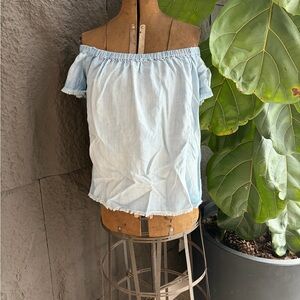 cloth & stone Light Blue Off-Shoulder Crop Top